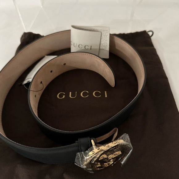 Gucci-Blondie Belt Black Leather Interlocking G Size EU-80 US-31.5 - Picture 4 of 5